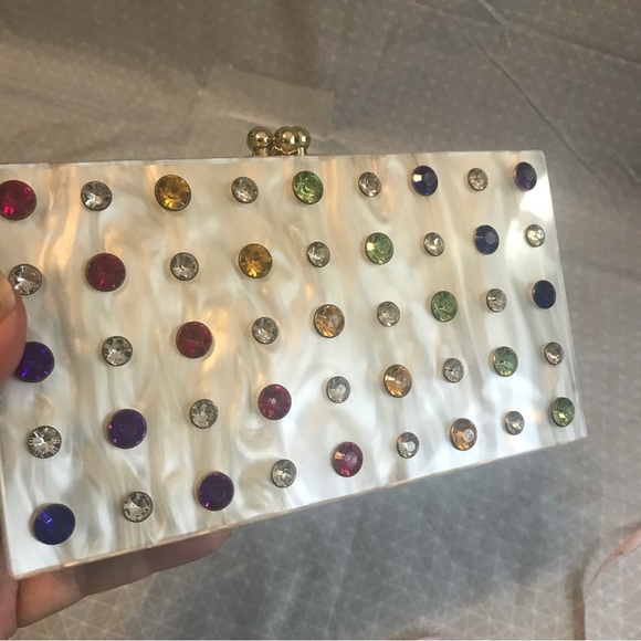 Cavana Multicolored Jeweled Pearlized Lucite Clutch - Picture 3 of 11